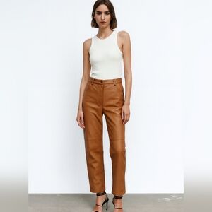 Vintage TOWER HILL 100% Genuine Leather Staight Leg Pants. Tan Cognac. 12P